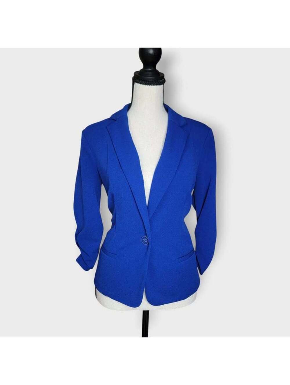 NYCC Royal Blue Blazer Women's Small Ruched 3/4 Sleeve One Button Career Jacket
